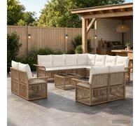 vidaXL Set di divani da giardino, 12 pezzi, beige e bianco crema, divano da giardino moderno, resistente alle intemperie, modulo in rattan, divano chic per rilassarsi in cortile