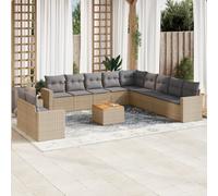 vidaXL Set Divano da Giardino 12 pz con Cuscini Beige Misto Polyrattan