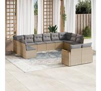 vidaXL Set Divano da Giardino 12 pz con Cuscini Beige Misto Polyrattan