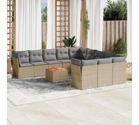 vidaXL Set Divano da Giardino 12 pz con Cuscini Beige Misto Polyrattan