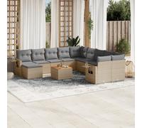 vidaXL Set Divano da Giardino 12 pz con Cuscini Beige Misto Polyrattan