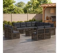 vidaXL Set divano da giardino, 12 pezzi, grigio e grigio scuro, divano da giardino moderno, design modulare resistente alle intemperie, set di sedili esterni, eleganti cuscini in schiuma