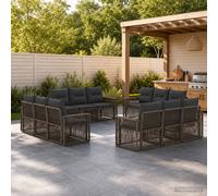 vidaXL Set di divani da giardino, 12 pezzi, grigio e grigio scuro, mobili da giardino modulari, divano resistente alle intemperie, set lounge in rattan, relax