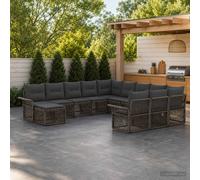 vidaXL Set di divani da giardino, 12 pezzi, grigio e grigio scuro, divano da giardino moderno, resistente alle intemperie, mobile modulare per esterni, design in rattan, cuscini rimovibili, gambe