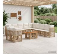vidaXL Set Divano da Giardino 12 pz Naturale e Bianco Crema polyrattan
