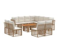 vidaXL Set Divano da Giardino 12 pz Naturale e Bianco Crema polyrattan