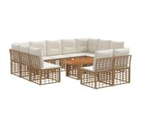 vidaXL Set Divano da Giardino 12 pz Naturale e Bianco Crema polyrattan