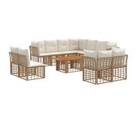 vidaXL Set Divano da Giardino 12 pz Naturale e Bianco Crema polyrattan
