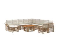 vidaXL Set Divano da Giardino 12 pz Naturale e Bianco Crema polyrattan