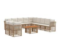 vidaXL Set Divano da Giardino 12 pz Naturale e Bianco Crema polyrattan