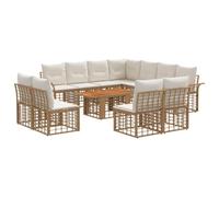 vidaXL Set Divano da Giardino 12 pz Naturale e Bianco Crema polyrattan