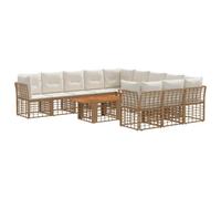 vidaXL Set Divano da Giardino 12 pz Naturale e Bianco Crema polyrattan