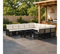 vidaXL Set Divano da Giardino 12 pz Nero e Bianco Crema polyrattan