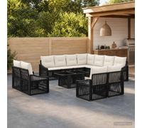 vidaXL Set Divano da Giardino 12 pz Nero e Bianco Crema polyrattan