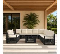 vidaXL Set Divano da Giardino 12 pz Nero e Bianco Crema polyrattan