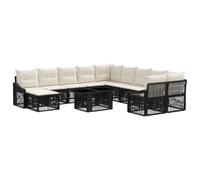 vidaXL Set Divano da Giardino 12 pz Nero e Bianco Crema polyrattan