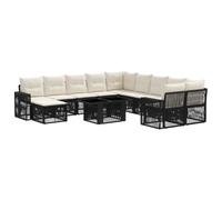 vidaXL Set Divano da Giardino 12 pz Nero e Bianco Crema polyrattan