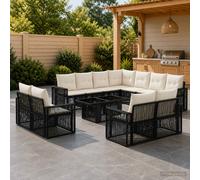 vidaXL Set Divano da Giardino 12 pz Nero e Bianco Crema polyrattan