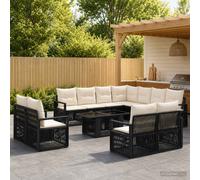 vidaXL Set Divano da Giardino 12 pz Nero e Bianco Crema polyrattan