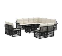 vidaXL Set Divano da Giardino 12 pz Nero e Bianco Crema polyrattan
