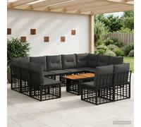 vidaXL Set Divano da Giardino 12 pz Nero e Grigio scuro polyrattan