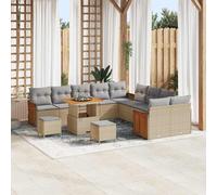 vidaXL Set di Divani da Giardino da 13 Pezzi con Cuscini Beige Polyrattan Acacia | Posti Modulari all'aperto per 5 Persone Eleganti Mobili da Patio Estivi Inclusi Loveseat Divano Sezionale da 3 Post
