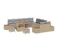 vidaXL Set Divano da Giardino 13 Pezzi con Cuscini Beige e Grigio Chiaro Polyrattan Mobili da Esterno Posti per 6 Persone Design Modulare Piedini Regolabili Divano a 3 posti Patio Contemporaneo
