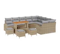 vidaXL Set di 13 divani da giardino con cuscino, beige, polyrattan di acacia, 4 pezzi, tavolo da pranzo da giardino con cuscino, beige, polyrattan, acacacia, 2 posti, divano da giardino con cuscino