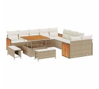 vidaXL Set Divano da Giardino 13 Pezzi con Cuscini Beige Polyrattan Acacia | Seduta Modulare da Esterno per 5 Mobili da Patio Estivi con Cuscini Inclusi Sezionali Moderni