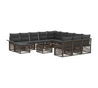 vidaXL Set divano da giardino, 13 pezzi, grigio e grigio scuro, divano da giardino moderno, resistente alle intemperie, mobili componibili in polyrattan, cuscini rimovibili, gambe regolabili