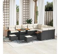 vidaXL Set Divano da Giardino 13 pz 9 posto Nero e Crema polyrattan
