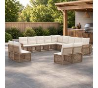 vidaXL Set di divani da giardino, 13 pezzi, beige e bianco crema, divano da giardino modulare moderno, resistente alle intemperie, soggiorno Relax per terrazza, mobili regolabili