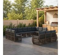 vidaXL Set di divani da giardino, 13 pezzi, grigio e grigio scuro, divano modulare per giardino, resistente alle intemperie, comodo, facile da pulire, spazio esterno
