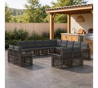 vidaXL Set di divani da giardino, 13 pezzi, grigio e grigio scuro, divano da giardino moderno, resistente alle intemperie, sedute modulari per patio, terrazza, balcone o giardino