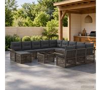 vidaXL Set divano da giardino, 13 pezzi, grigio e grigio scuro, divano da giardino moderno, resistente alle intemperie, mobili componibili in polyrattan, cuscini rimovibili, gambe regolabili