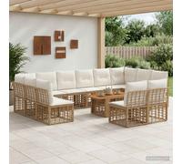 vidaXL Set Divano da Giardino 13 pz Naturale e Bianco Crema polyrattan