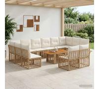 vidaXL Set Divano da Giardino 13 pz Naturale e Bianco Crema polyrattan