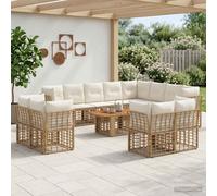 vidaXL Set Divano da Giardino 13 pz Naturale e Bianco Crema polyrattan