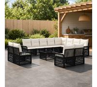 vidaXL Set di divani da giardino, 13 pezzi, nero e bianco crema, divano da giardino, design moderno, modulo resistente al tempo, mobili in rattan, set comodo per esterni, regolabile