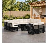 vidaXL Set Divano da Giardino 13 pz Nero e Bianco Crema polyrattan