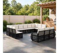 vidaXL Set di divani da giardino, 13 pezzi, nero e bianco crema, divano modulare per giardino, resistente alle intemperie, comodo, facile da pulire, spazio esterno