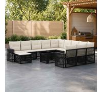 vidaXL Set Divano da Giardino 13 pz Nero e Bianco Crema polyrattan
