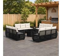 vidaXL Set Divano da Giardino 13 pz Nero e Bianco Crema polyrattan