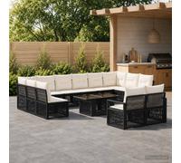 vidaXL Set Divano da Giardino 13 pz Nero e Bianco Crema polyrattan