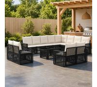 vidaXL Set Divano da Giardino 13 pz Nero e Bianco Crema polyrattan