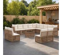 vidaXL Set di divani da giardino, 14 pezzi, beige polyrattan, set di divani da giardino moderno, design modulare resistente alle intemperie, mobili in rattan per un momento di relax