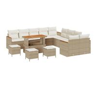 vidaXL Set da Giardino in 14 Pezzi con Cuscini Beige in Rattan Sintetico e Legno Naturale. Mobili Resistenti alle intemperie per Esterno, posti Comodi per 8 Persone, Design modulare.