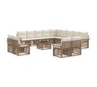 vidaXL Set divano da giardino, 14 pezzi, beige e bianco crema, moderno divano da giardino, mobili componibili, ideale per terrazza e area relax, resistente alle intemperie