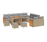 vidaXL Set Divano da Giardino 14 Pezzi con Cuscini Beige Grigio Chiaro Polyrattan Acacia | Posti Modulari per 5 per Arredamento Estivo alla Moda Inclusi Loveseat Sezionale da 3 Posti