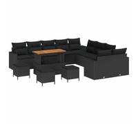 vidaXL Set Divano da Giardino 14 Pezzi con Cuscini Nero Polirattan Acacia Resistente ai Raggi UV Mobili da Esterno Duraturi Sezionale per Seduta, Love Seat, 3 posti, Due Patio